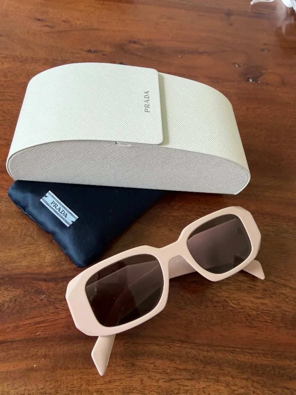 Prada Rectangle Acetate Beige Sunglasses